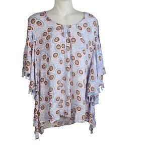 Melissa McCarthy Seven7 Womens Blouse Size 1X Cold Shoulder Flutter Tassel Trim
